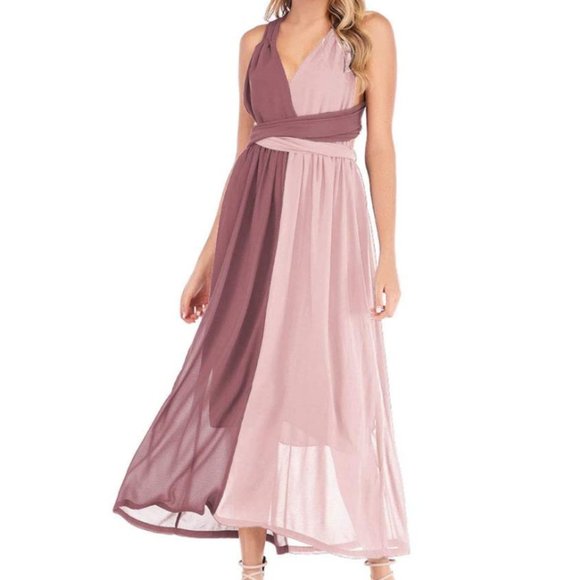 NWT Pink/Rose Open Back Chiffon Maxi Dress. - Picture 2 of 4